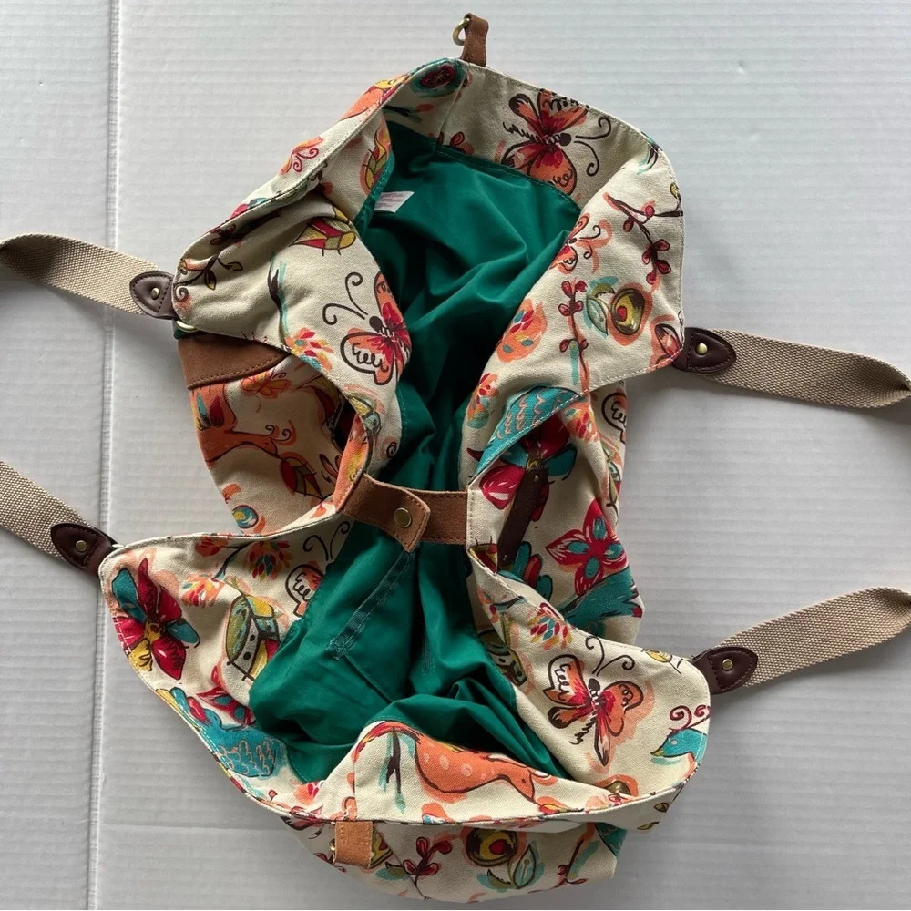 Lucky Brand Large Floral Bird Canvas Hobo Bag Tote Purse Bright Colorful VGUC - Picture 9 of 16